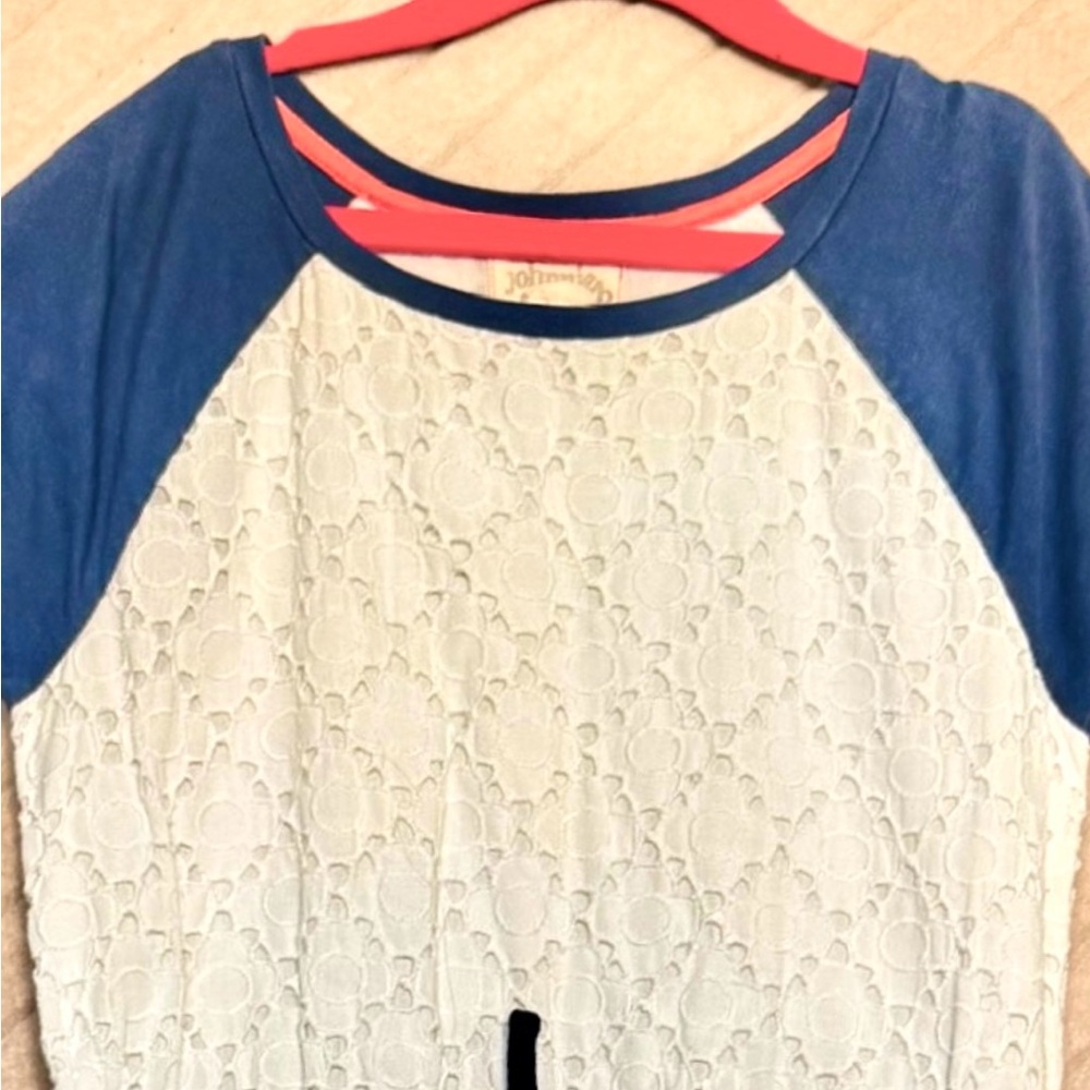 Charming Kids Casual Dress with Blue Top and White Lace Skirt